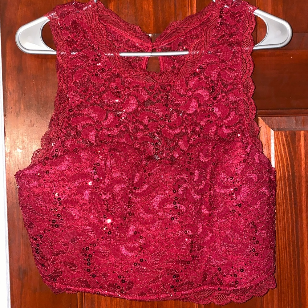 Sequin Hearts Two Piece Short Prom Dress with Lace